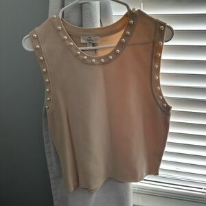 Entro Pearl-Embellished Cream Tank Top